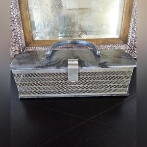 Vintage MW USA Lucite‎ & Chrome Box Purse – Industrial Herringbone Design